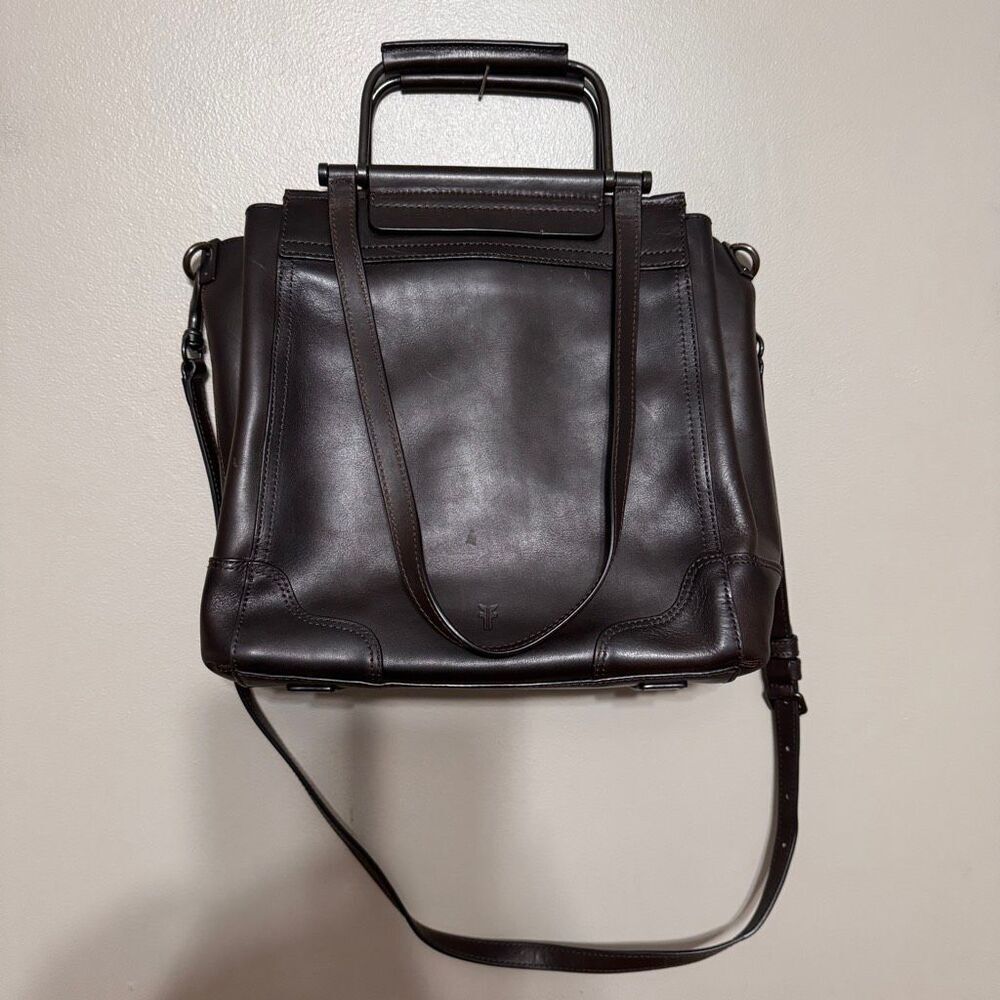 Frye Charlie Leather Tote Bag in dark brown with a structured top handle